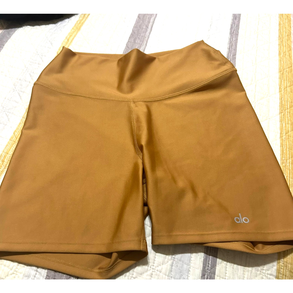 ALO High Waist Biker Shorts Womens M Lot Of 2 Taupe Rust 4" Inseam Athletic Yoga - Picture 2 of 13